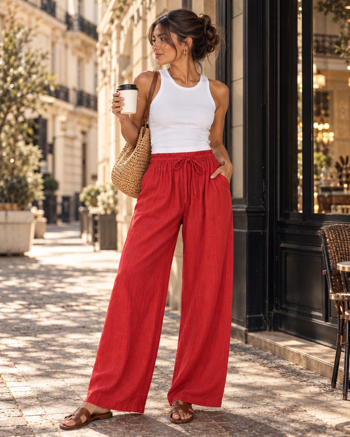 estilo urbano con café y lino rojo