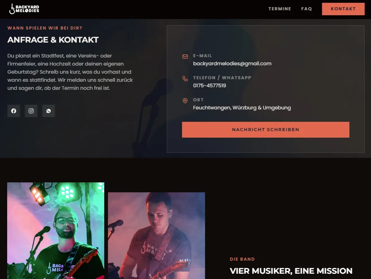 Website der Rock-Cover-Band Backyard Melodies
