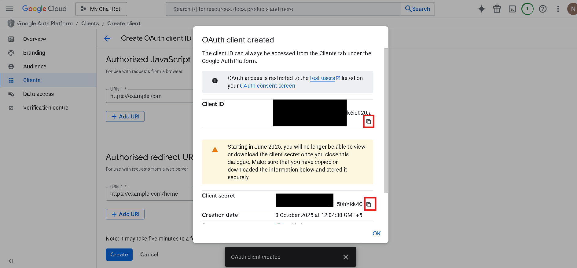 Google Client ID and Secret