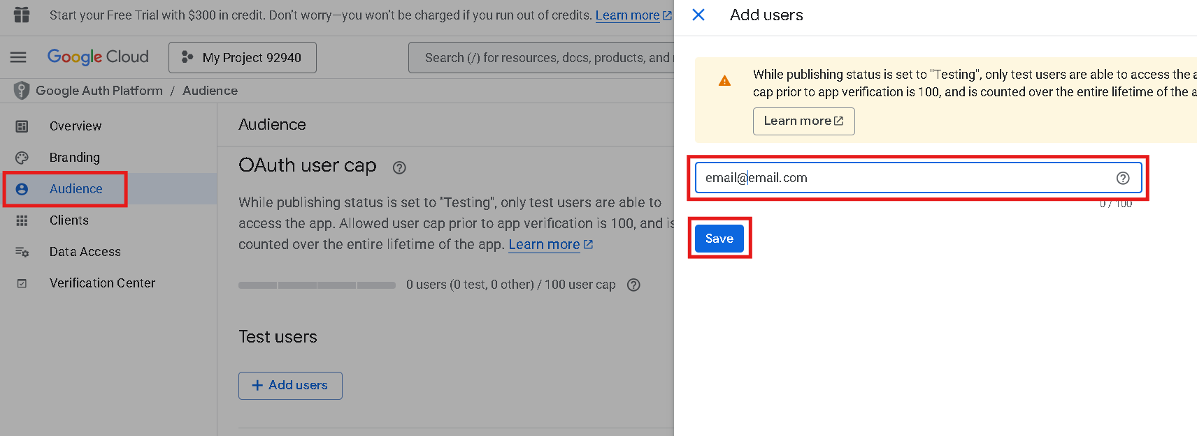 Add Test User
