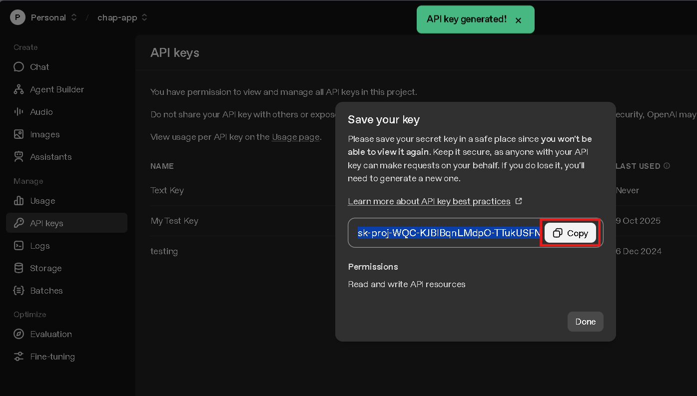 OpenAI API Key Example
