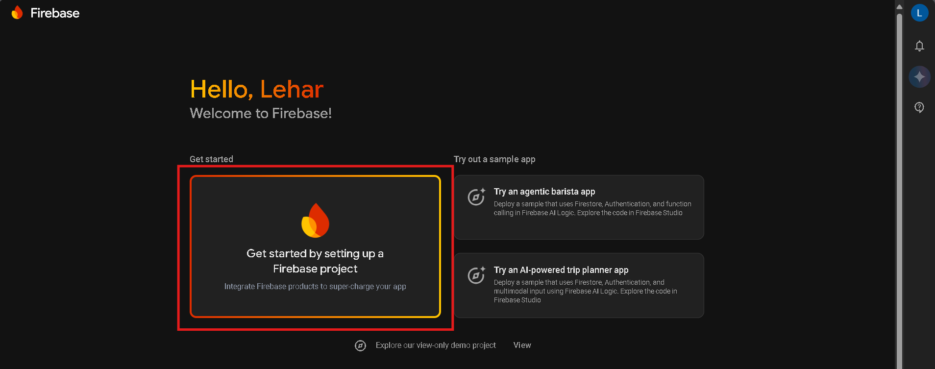 Firebase Project Dashboard
