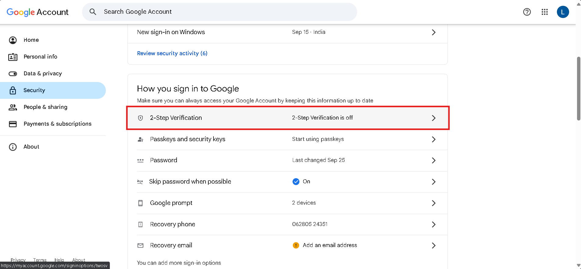 Google account 2-Step verification