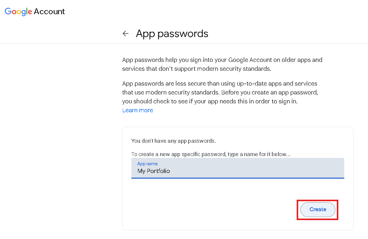 Generate Gmail App Password