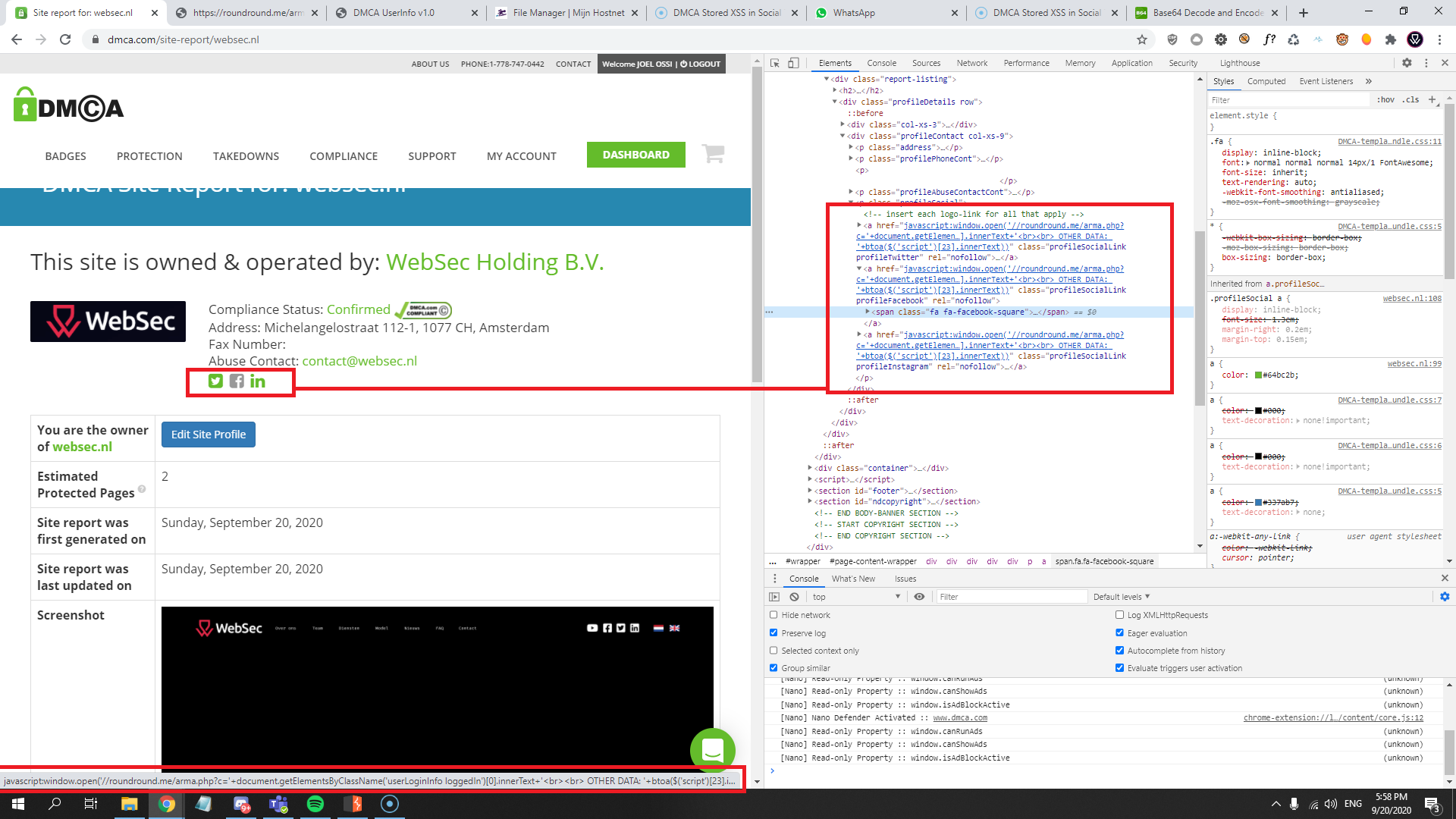 DMCA Exploitable Social Tabs