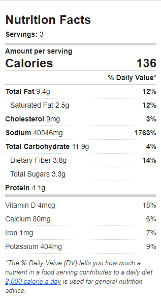 Nutrition Label of the Recipe. Value: 136 calories