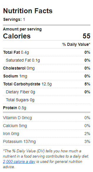 Nutrition Label of the Recipe. Value: 55 calories