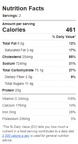 Nutrition Label of the Recipe. Value: 461 calories