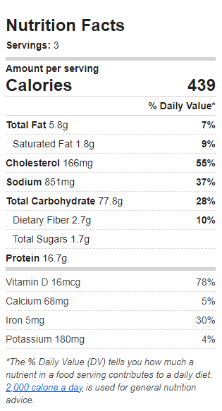 Nutrition Label of the Recipe. Value: 439 calories