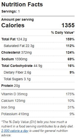 Nutrition Label of the Recipe. Value: 1355 calories