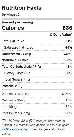 Nutrition Label of the Recipe. Value: 836 calories