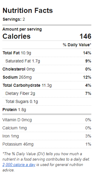 Nutrition Label of the Recipe. Value: 146 calories