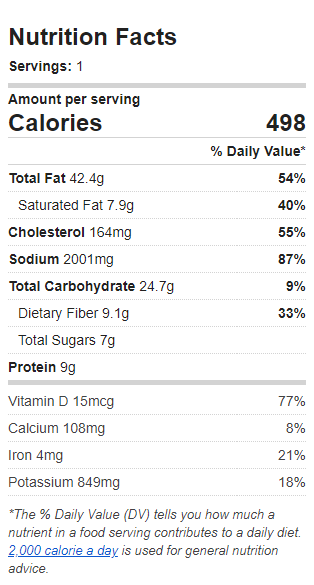 Nutrition Label of the Recipe. Value: 498 calories