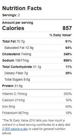 Nutrition Label of the Recipe. Value: 857 calories