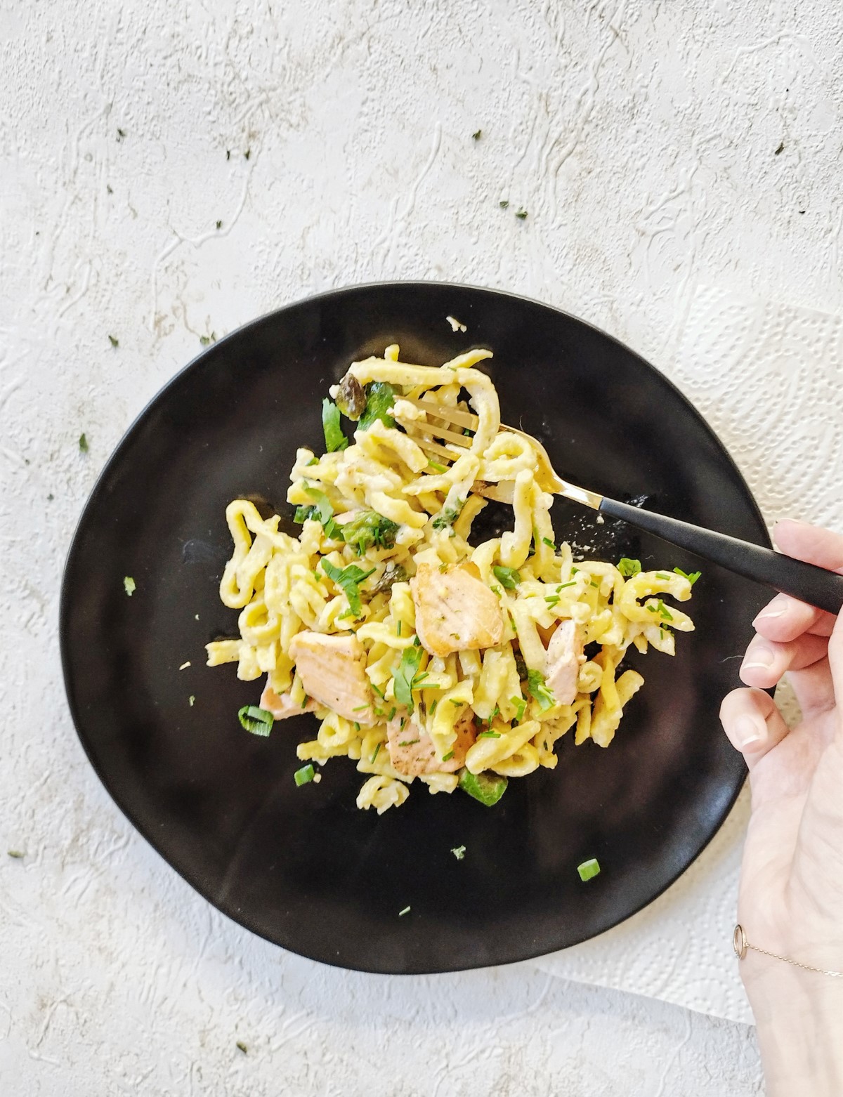 Spargel mit Lachs und Spätzle - alt