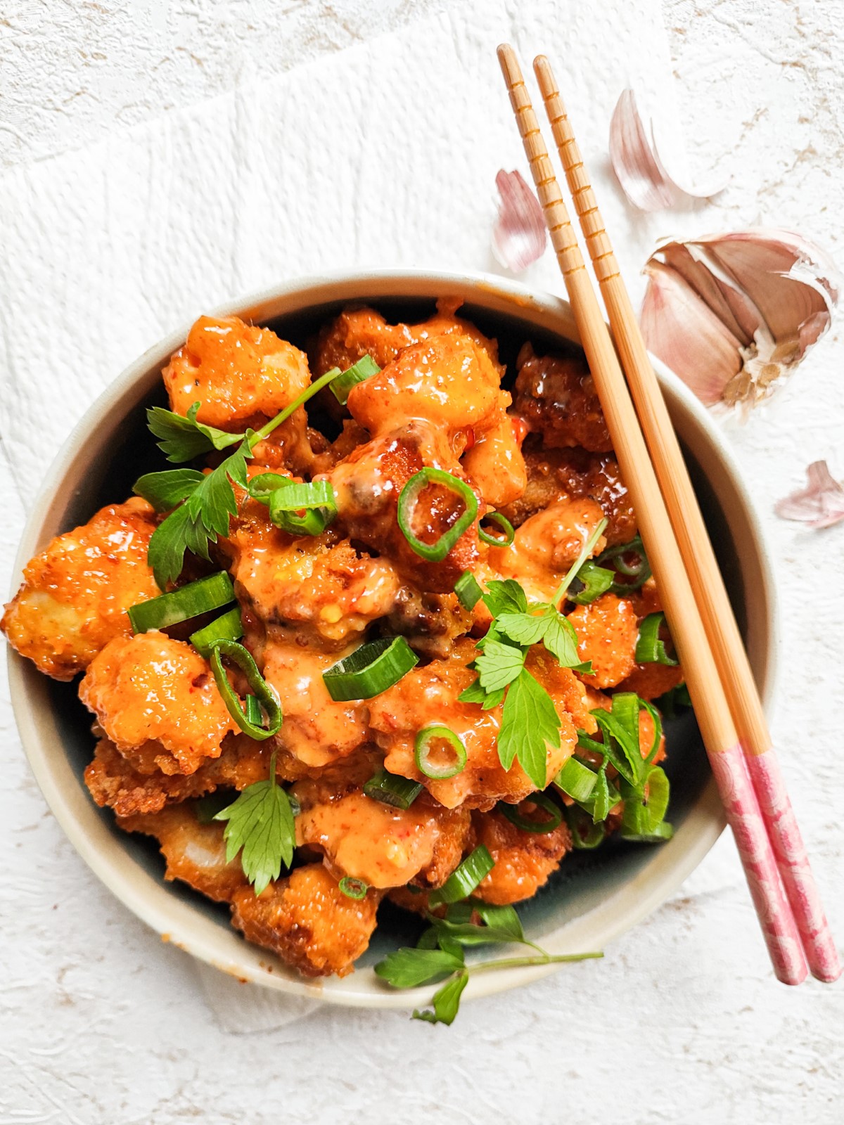 Crispy Bang-Bang Cauliflower - Bang cauliflower in a bowl