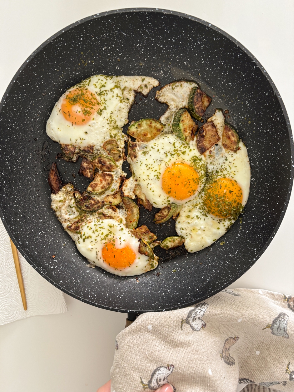 Zucchini and Egg Skillet  - Zucchini with eggs in a skilled 