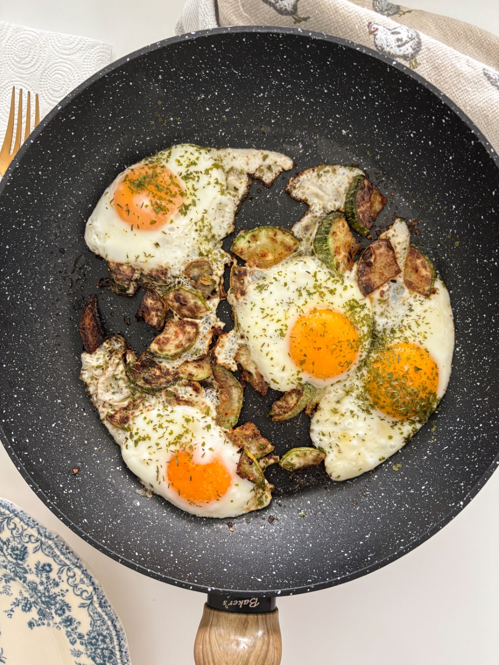 Zucchini and Egg Skillet  - Zucchini with eggs in a skilled 