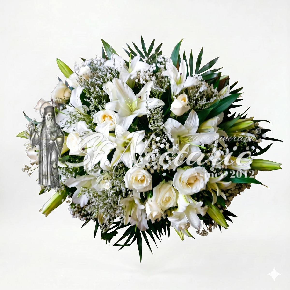 Aranjament funerar sicriu crini