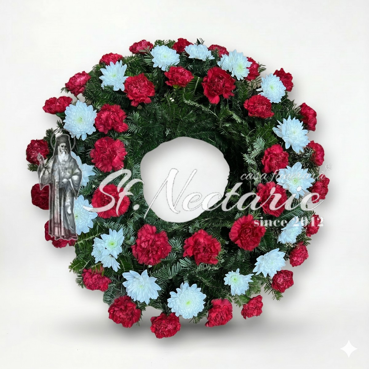Coroană funerară rotundă garoafe