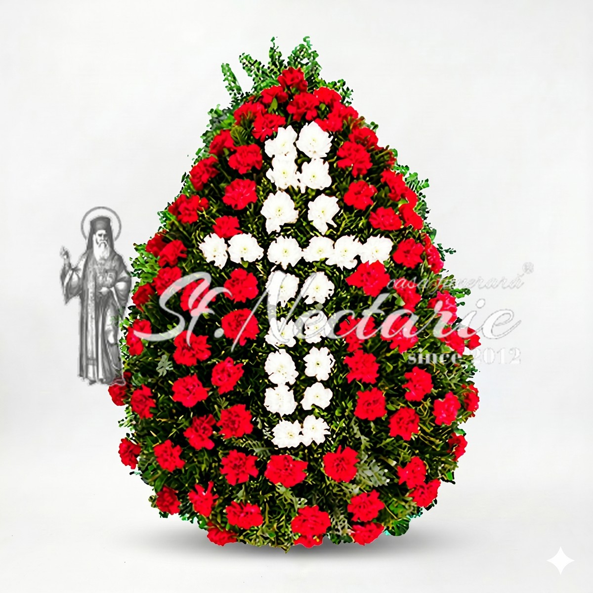 Coroană funerară garoafe model cruce
