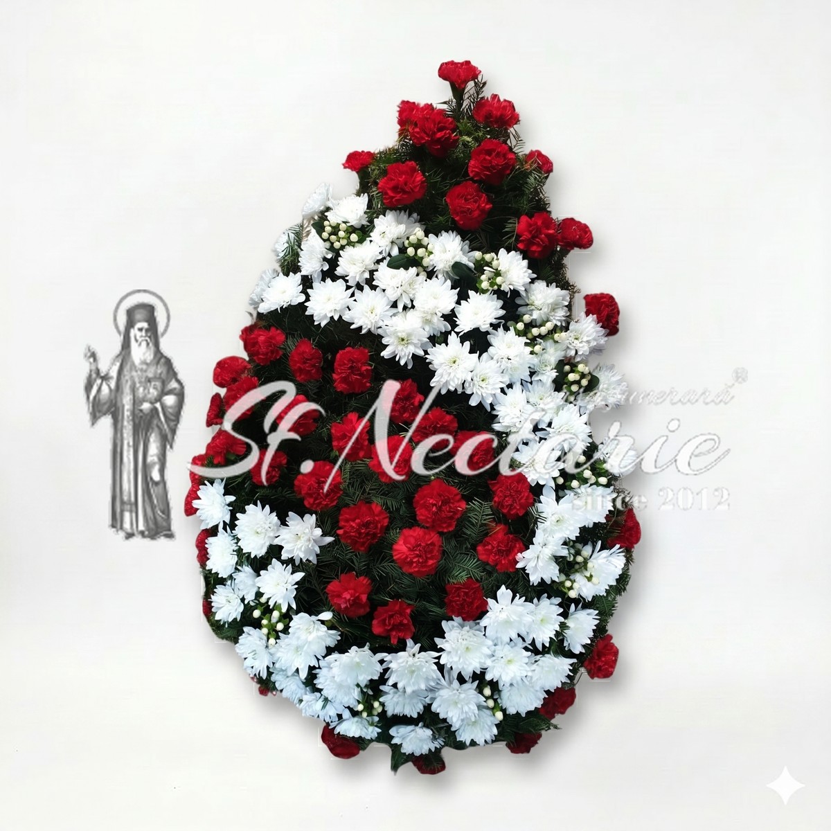 Coroană funerară garoafe model lacrimă