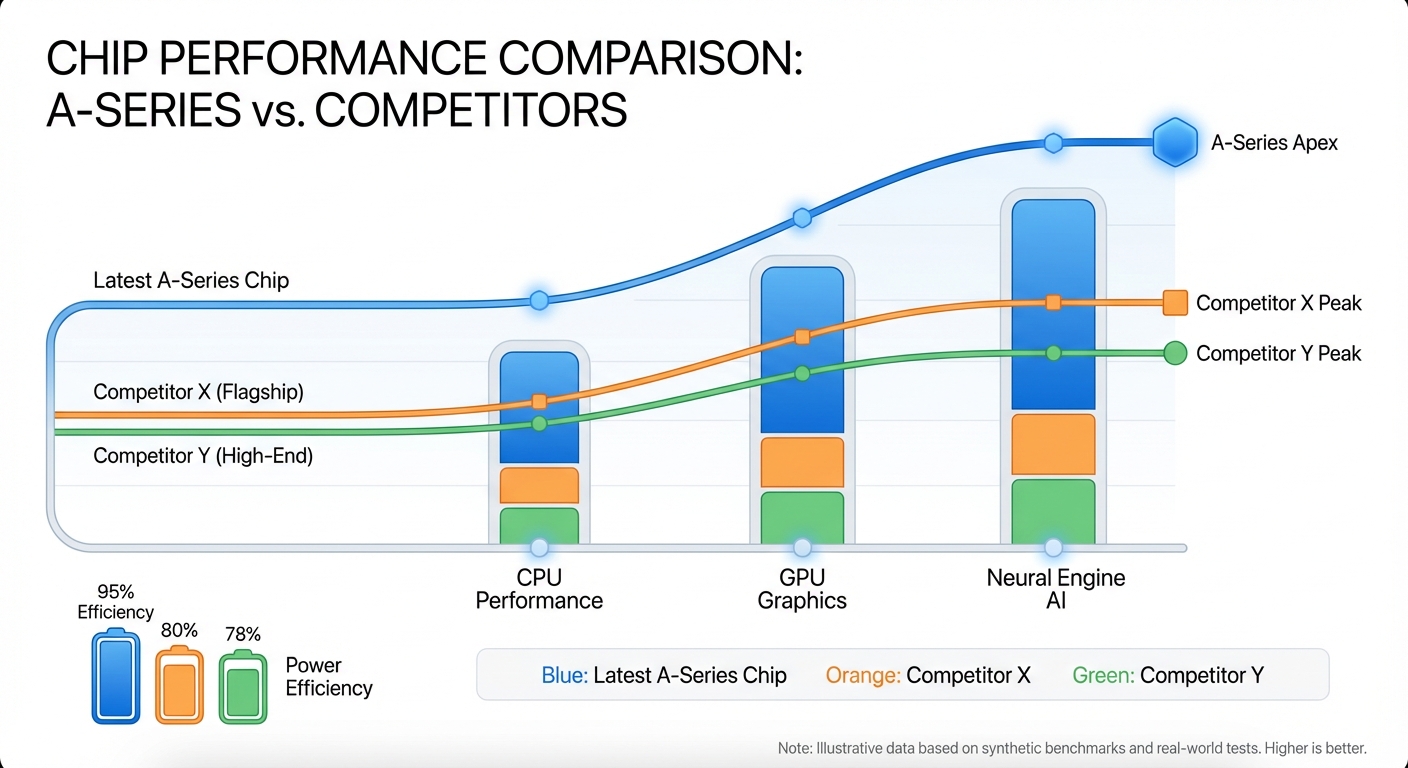 Diagram comparing the performance of the latest A-series chip with competitor chipsets