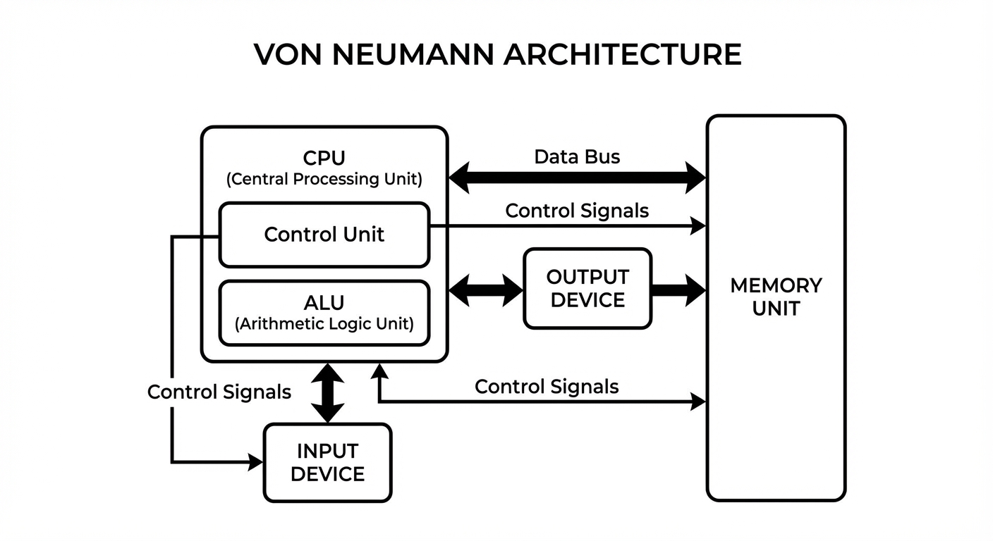 Diagram blok sederhana arsitektur Von Neumann.