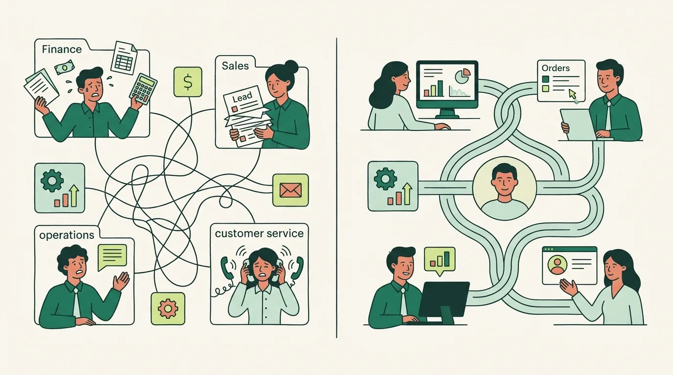 Comparison of complex manual business processes with efficient and seamless automated processes enabled by Orkesa.id.