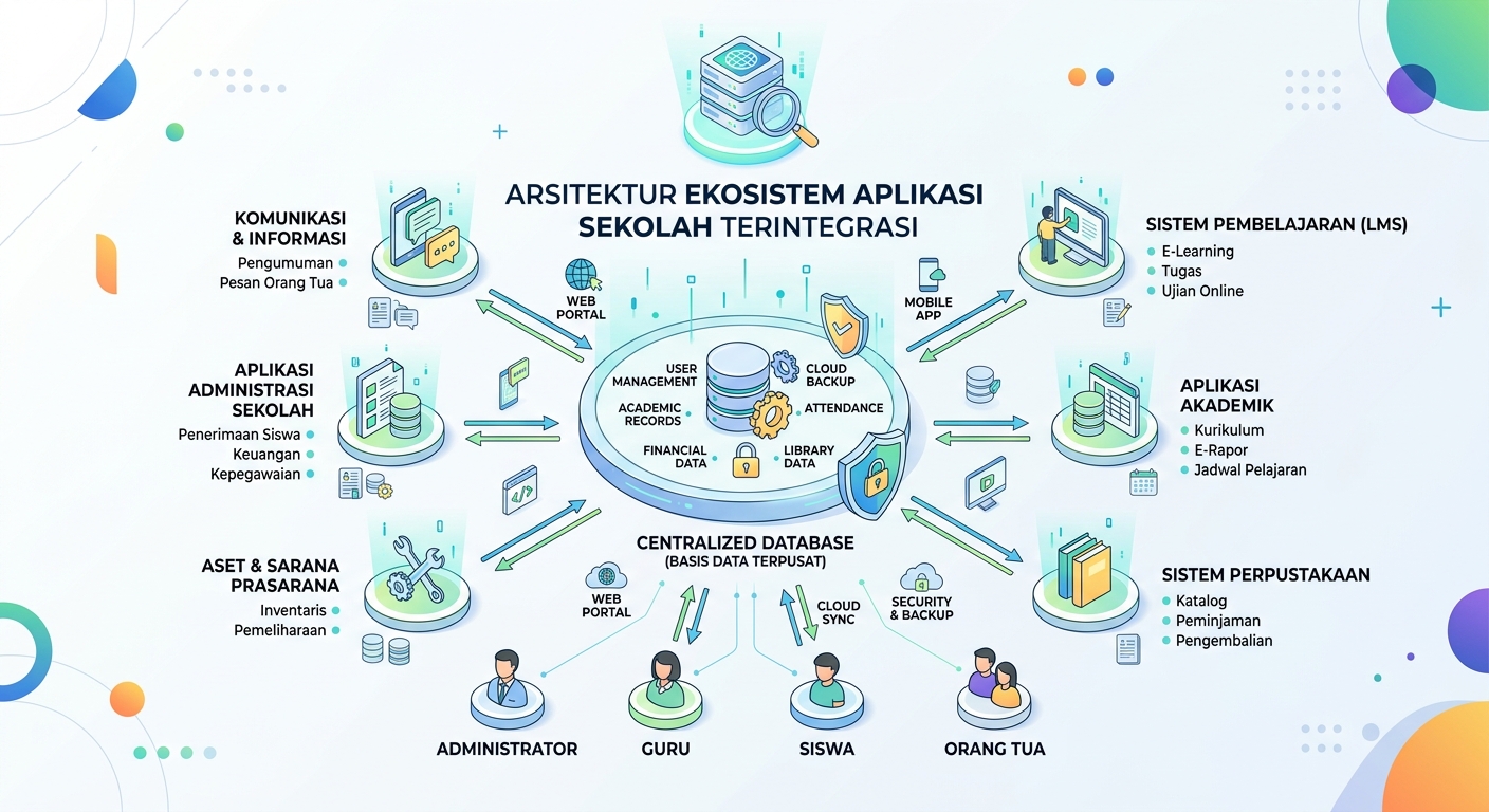 Arsitektur ekosistem aplikasi sekolah terintegrasi dengan basis data terpusat