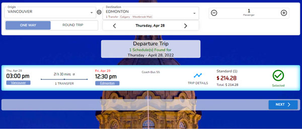 Bus transfers with multiple steps connected bus travel ticket booking