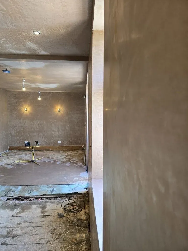 High-quality plaster skimming on walls and ceiling for a kitchen-diner renovation in Redland, Bristol BS6