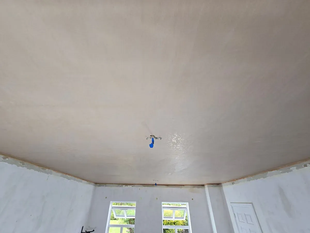 Completed ceiling renovation in BS24; from water damage removal to a flawless plastered finish