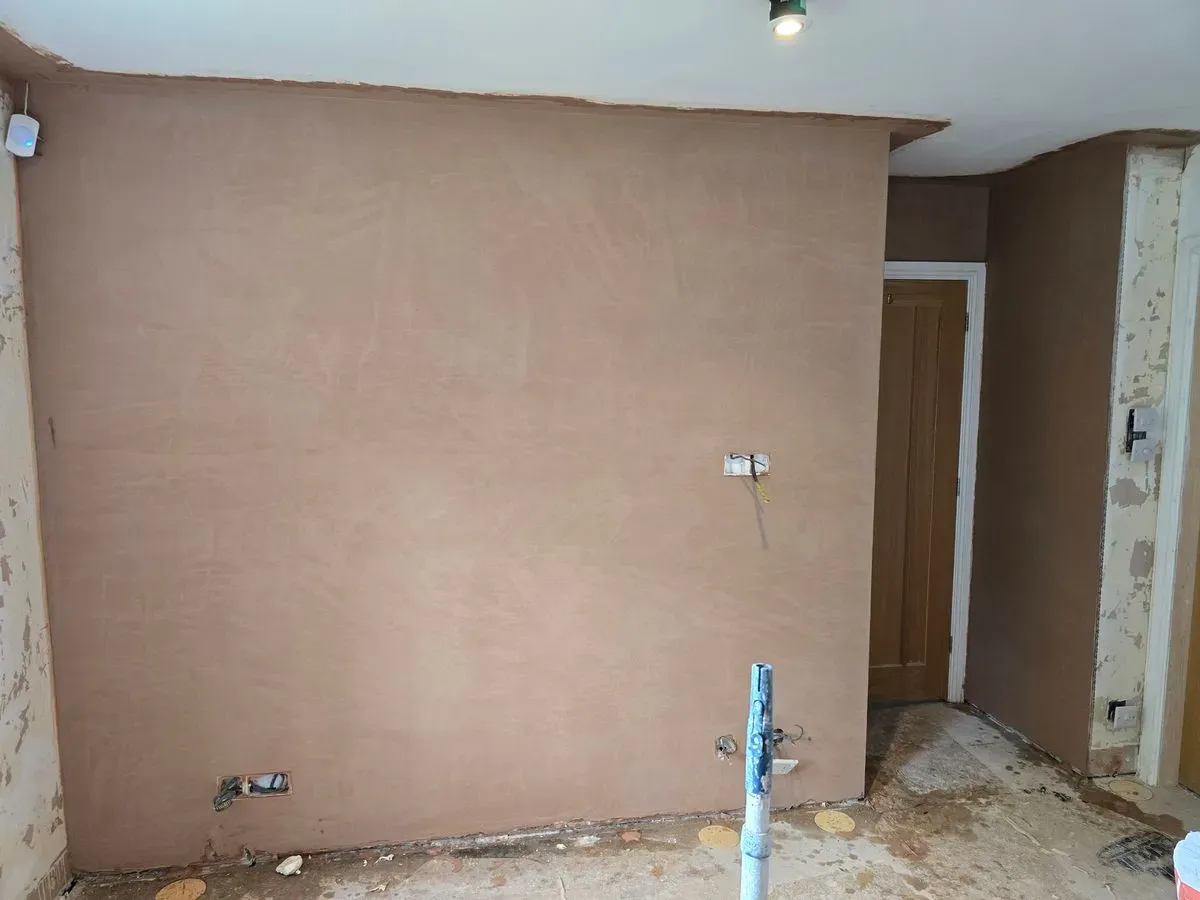 ceiling fully repaired due to coving removal walls fully skimmed in Westbury on trym Bristol by JNS plastering services.