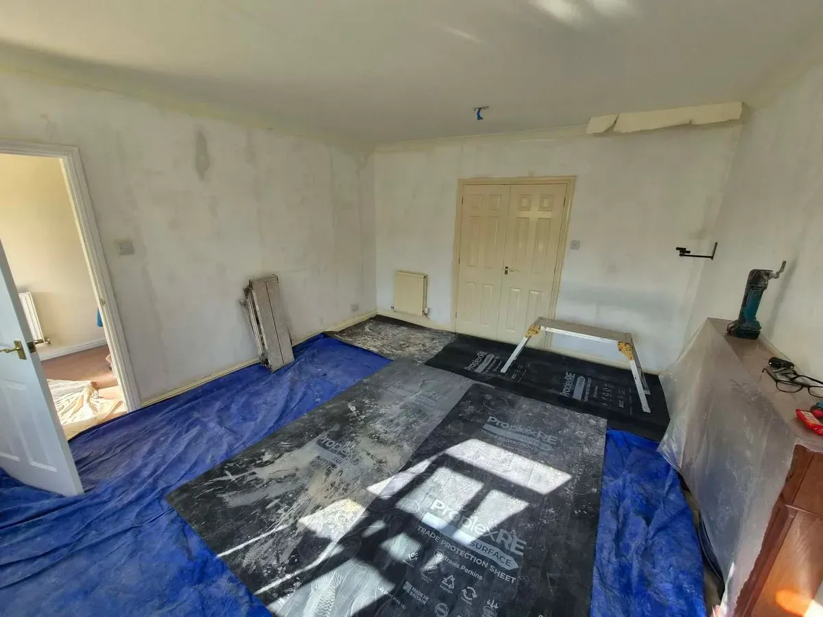 full ceiling and coving removal because of a leak from bathroom damaged the plasterboard