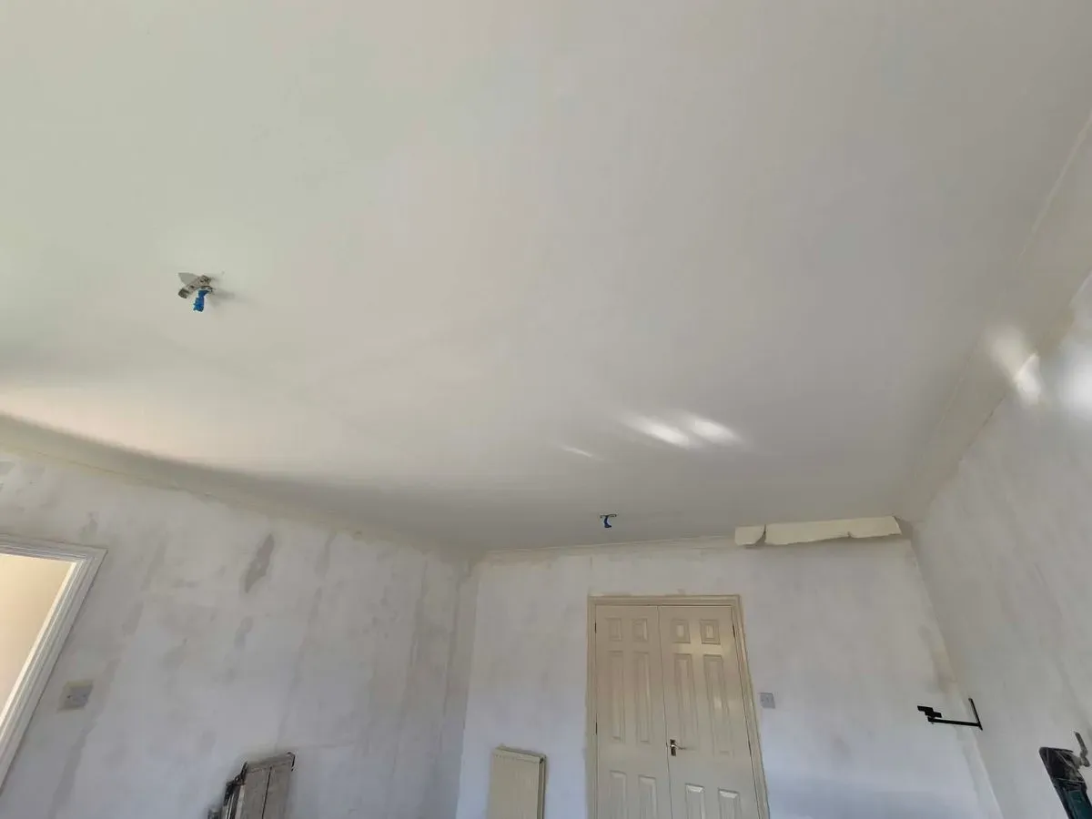 full ceiling removal leak from bathroom damaged plasterboard local plasterers jns plastering services