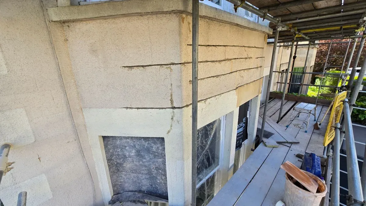 Structural bay window helical bars helibars crack repairs resin mesh