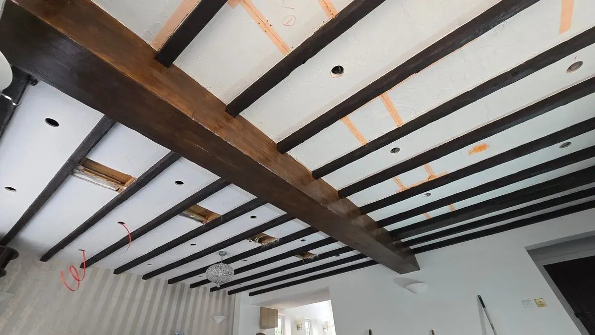 "living room ceiling repaired and prepped and plastered in Rangeworthy from JNS plastering services in Bristol