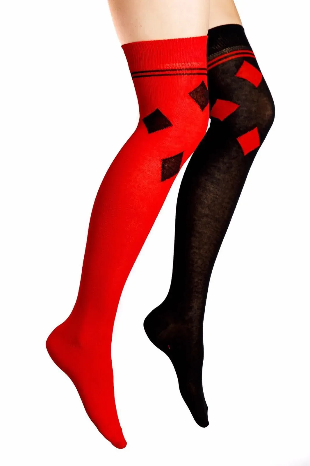 over knee black red block