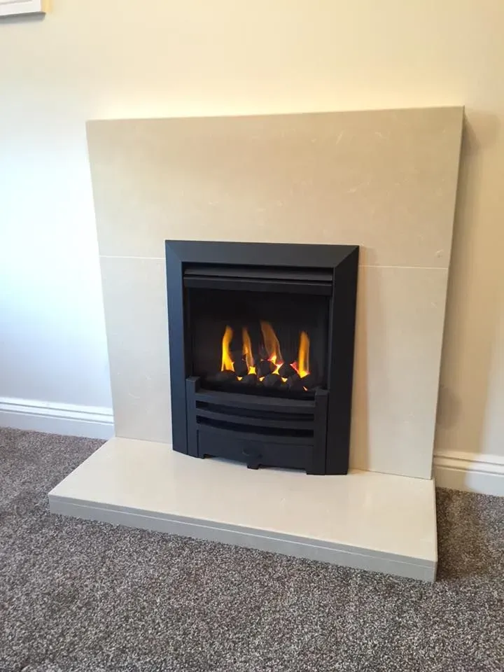 Skye fireplace made to measure for the rebate the fire needed keeping it minimal by Rugeley Fireplaces, Staffordshire