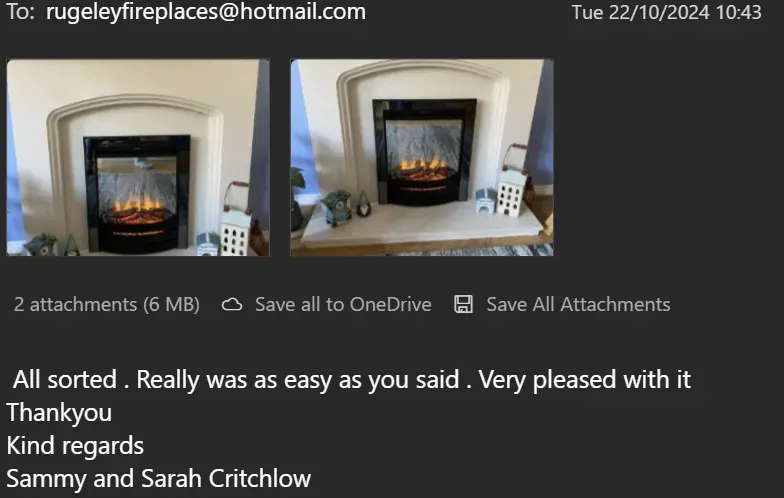 electric fire fitted by customer into their existing fireplace from Rugeley Fireplaces andd Stoves Rugeley