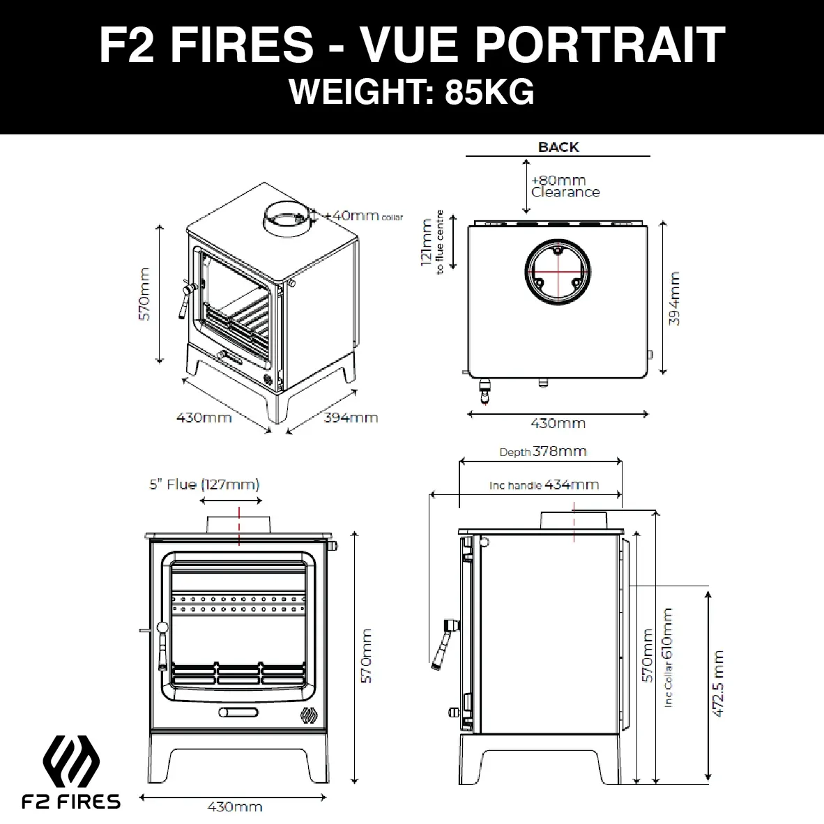 Vue2 Portrait traditional stove info - Rugeley Fireplaces
