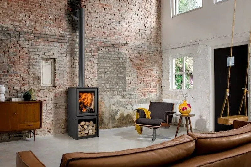 Box wood burning stove also available in gas