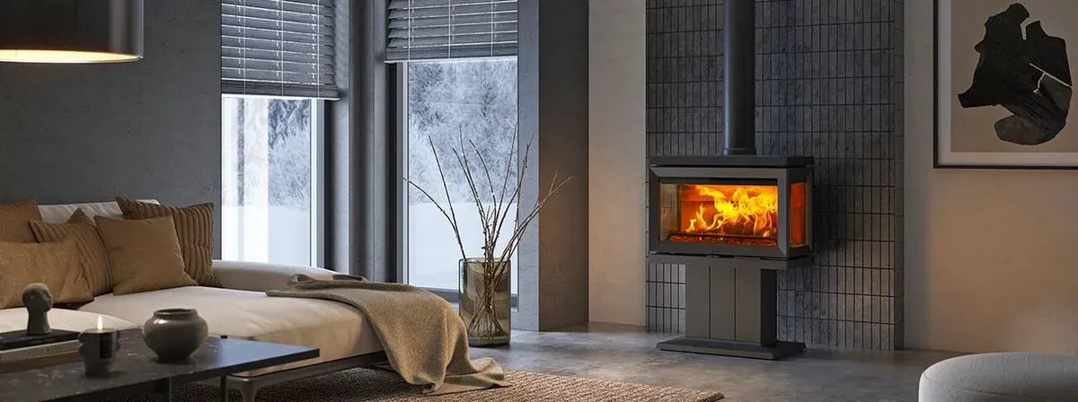 Jotul F620 cast iron wood burning stove with pedastal room scene from Rugeley Fireplaces and Stoves Rugeley Staffordshire