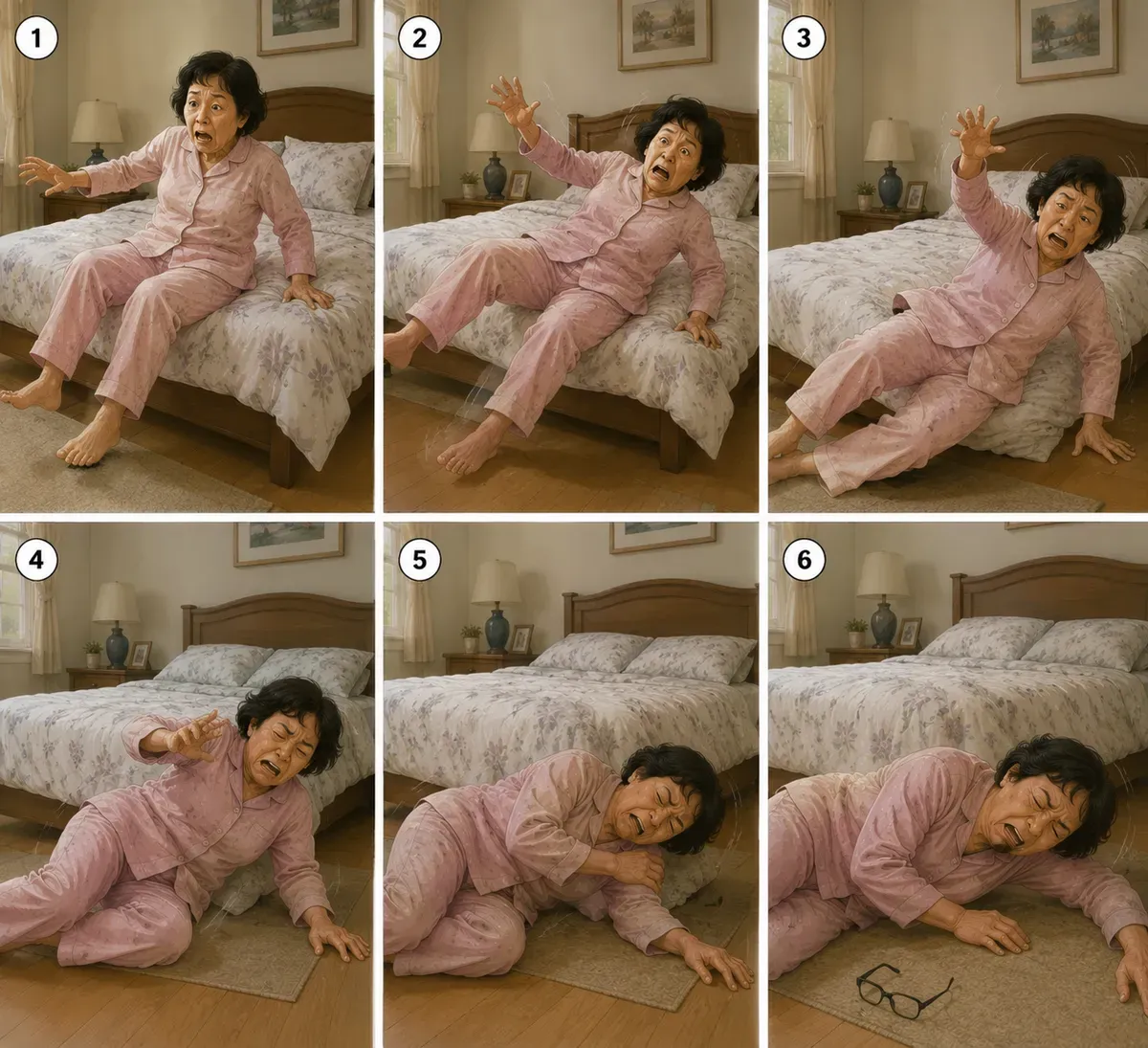 Woman falling in the Bedroom