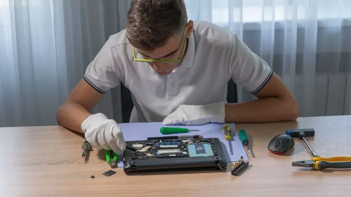 Before and after images of a tablet screen repair