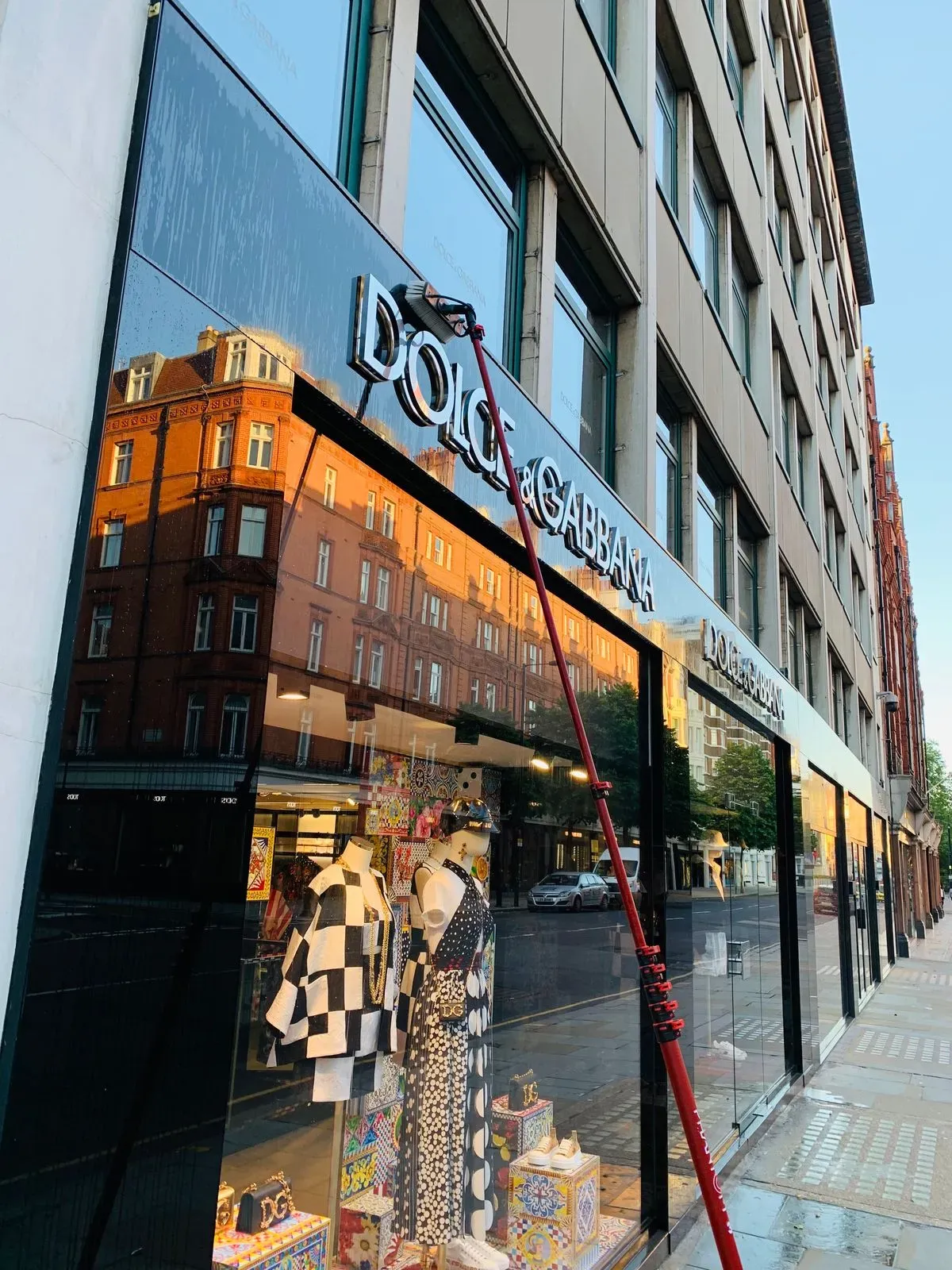 Window cleaning in Mayfair job in progress