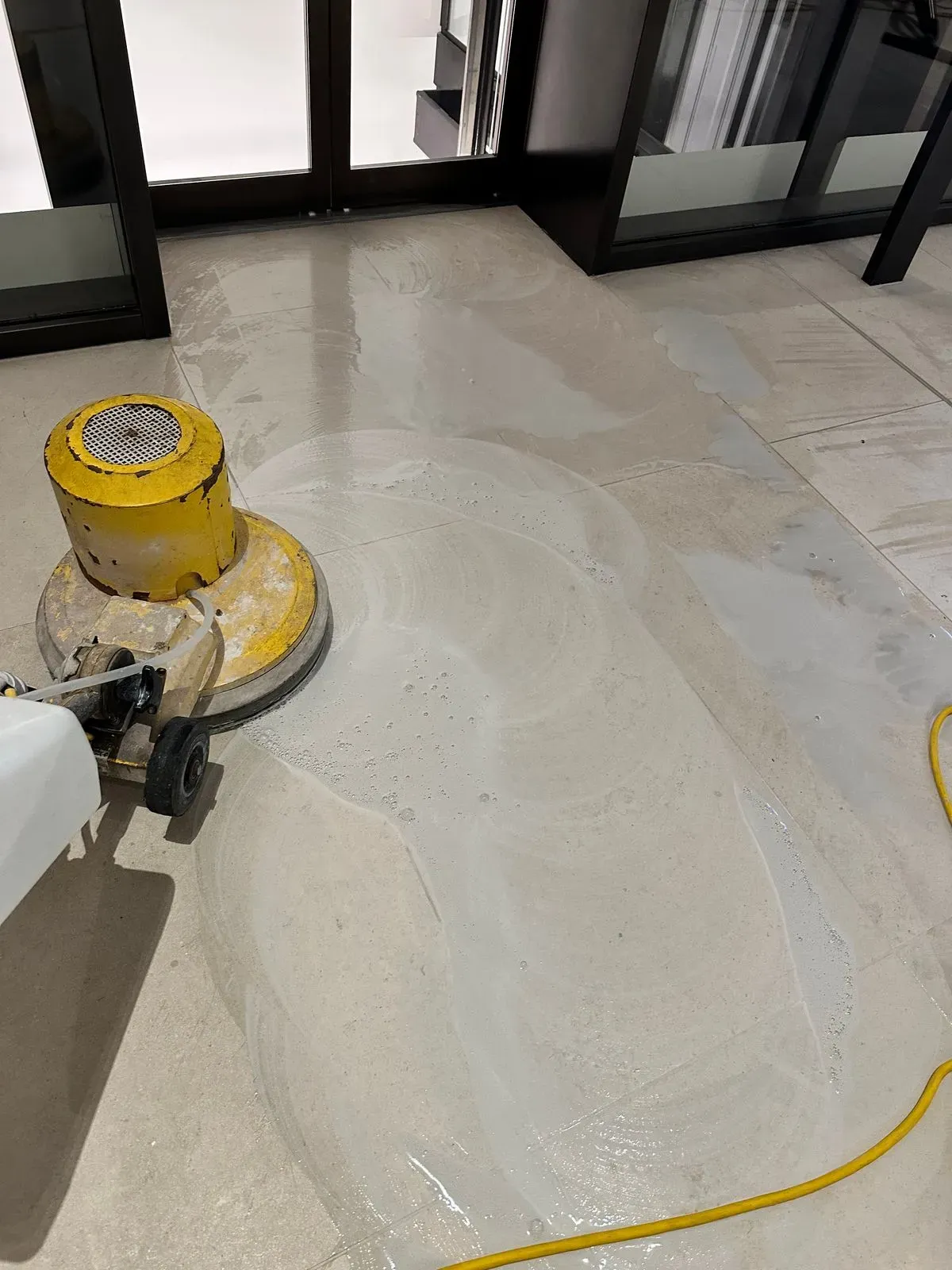 Before and after results of stone jet washing in Mayfair