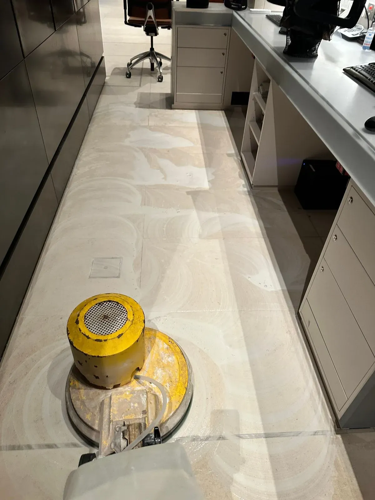 Shiny Maintenance team cleaning stone at Mayfair residence