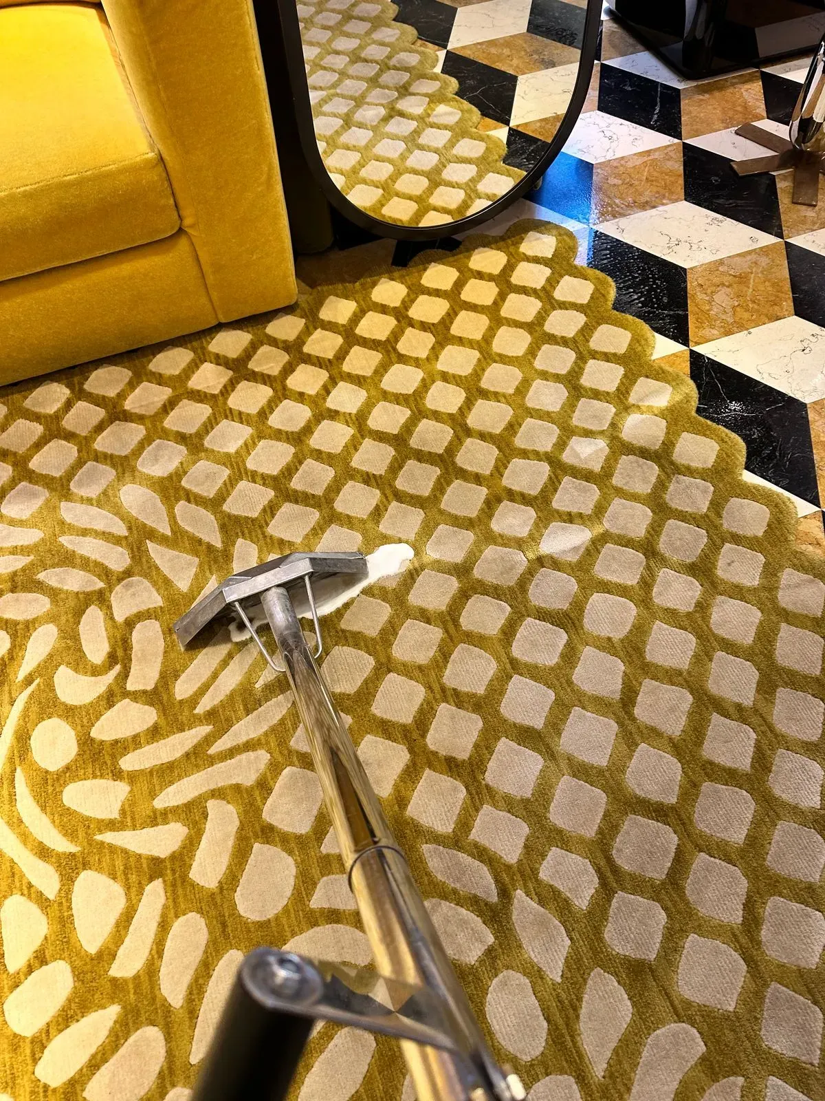 Carpet cleaning process in a luxury apartment in Mayfair